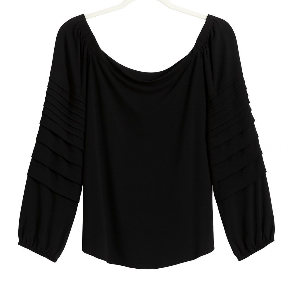 NWT Ann Taylor Black Pleated Sleeve Blouse – Size XL, On/Off Shoulder